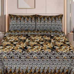 3 Pcs Cotton Bedsheet-Jasmine dark (Premium)